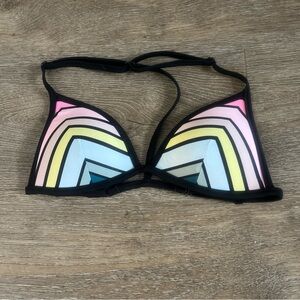 Pink Women’s Triangle Swim Top in Pastel Rainbow